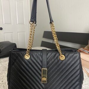 Aldo Black Chevron Shoulder Bag with Gold Chain